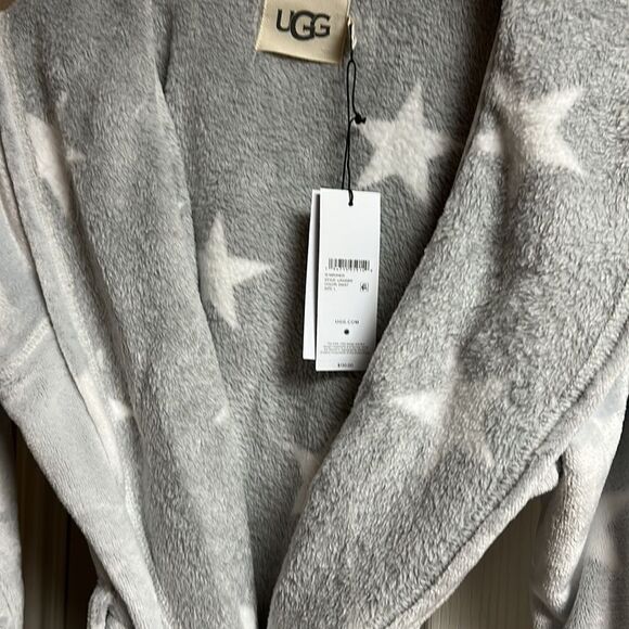 Ugg Grey/White Stars Cozy Fleece Miranda Cozy Fleece Hoodie Belted Wrap Robe NWT - Picture 11 of 17